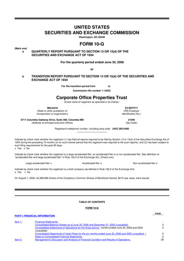 Miniature COPT Defense Properties 10-Q Rapport trimestriel  