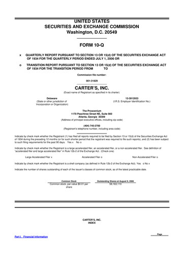Thumbnail Carter's 10-Q Quarterly Report FY 