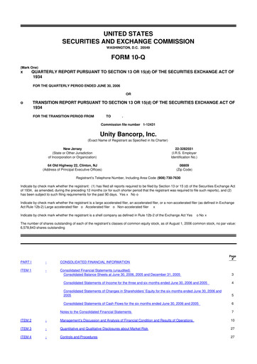 Thumbnail Unity Bancorp 10-Q Quarterly Report FY 
