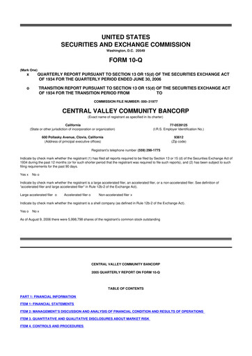 Thumbnail Community West Bancshares 10-Q Quarterly Report FY 