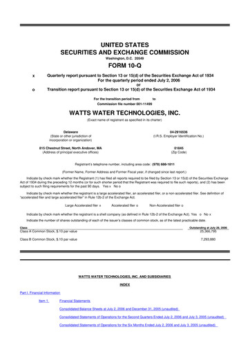 Thumbnail Watts Water Technologies
 10-Q Quarterly Report FY 