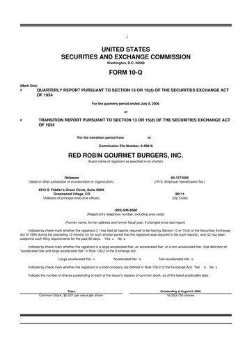 Miniature Red Robin
 10-Q Rapport trimestriel  