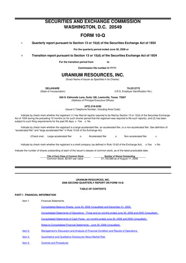 Thumbnail Westwater Resources
 10-Q Quarterly Report FY 
