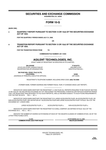 Thumbnail Agilent Technologies 10-Q Quarterly Report FY 