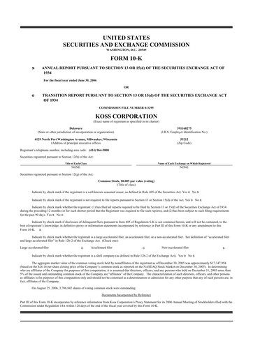 Thumbnail Koss 10-K Annual Report 