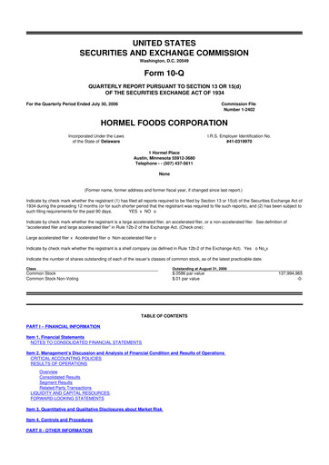 Thumbnail Hormel Foods 10-Q Quarterly Report FY 