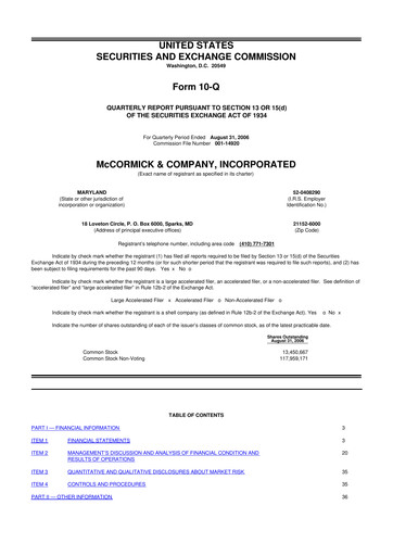 Thumbnail McCormick & Company
 10-Q Quarterly Report FY 