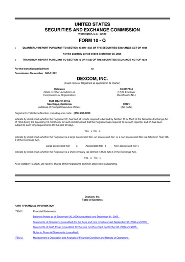 Thumbnail DexCom 10-Q Quarterly Report FY 