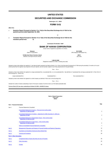Thumbnail Bank of Hawaii
 10-Q Quarterly Report FY 