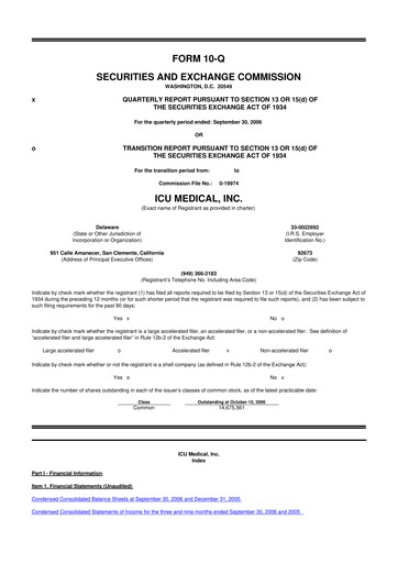 Miniature ICU Medical
 10-Q Rapport trimestriel  