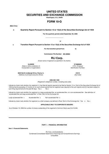 Vorschaubild RLI Corp.
 10-Q Quartalsbericht  