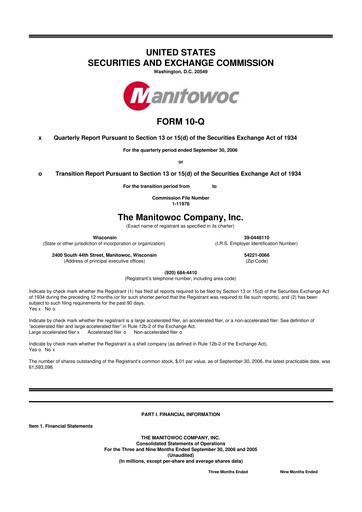 Thumbnail The Manitowoc Company
 10-Q Quarterly Report FY 