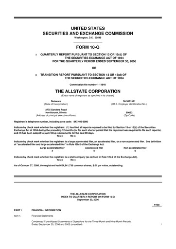 Thumbnail Allstate 10-Q Quarterly Report FY 