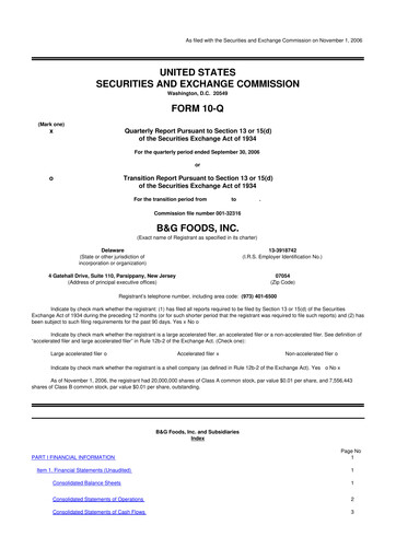 Miniature B&G Foods

 10-Q Rapport trimestriel  