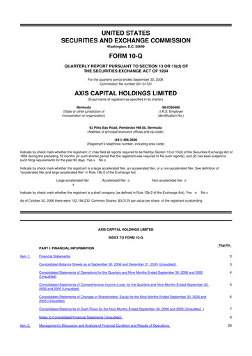 Vorschaubild AXIS Capital
 10-Q Quartalsbericht  