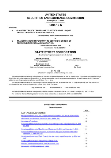 Thumbnail State Street Corporation
 10-Q Quarterly Report FY 