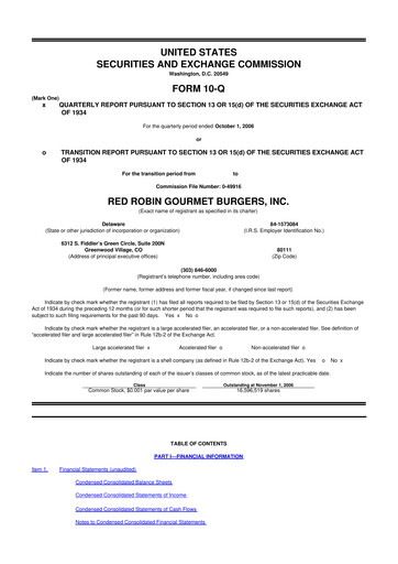 Miniature Red Robin
 10-Q Rapport trimestriel  