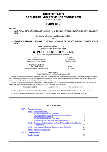 Thumbnail CF Industries
 10-Q Quarterly Report FY 