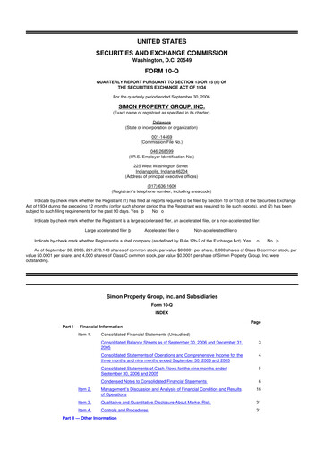 Thumbnail Simon Property Group 10-Q Quarterly Report FY 
