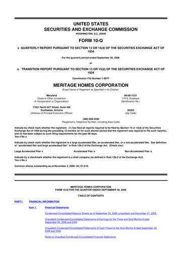 Thumbnail Meritage Homes 10-Q Quarterly Report FY 