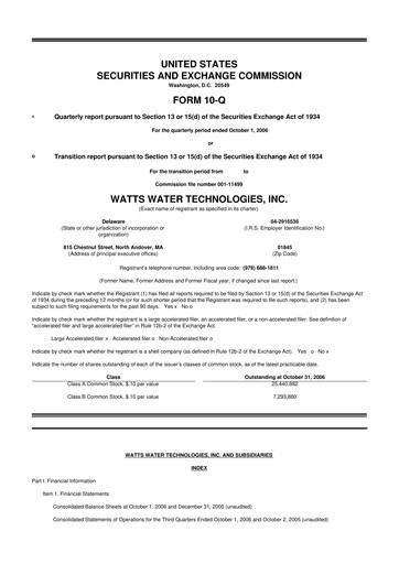 Thumbnail Watts Water Technologies
 10-Q Quarterly Report FY 