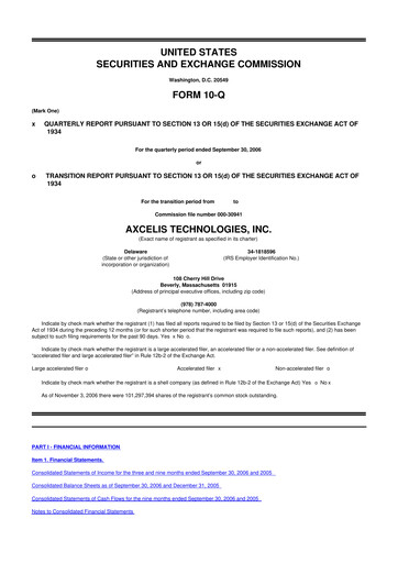 Thumbnail Axcelis Technologies
 10-Q Quarterly Report FY 
