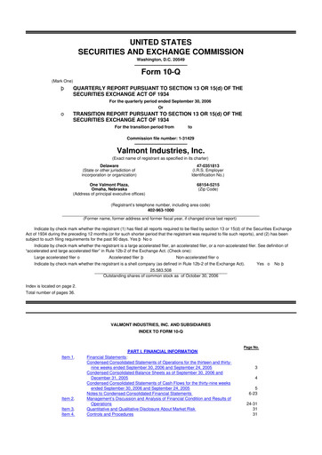 Thumbnail Valmont Industries
 10-Q Quarterly Report FY 