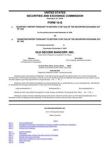 Vorschaubild Old Second Bancorp 10-Q Quartalsbericht  
