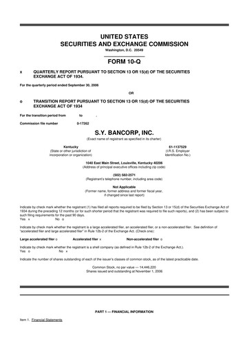 Thumbnail Stock Yards Bancorp 10-Q Quarterly Report FY 