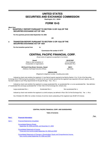 Miniature Central Pacific Financial 10-Q Rapport trimestriel  