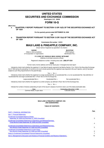 Thumbnail Maui Land & Pineapple Company 10-Q Quarterly Report FY 