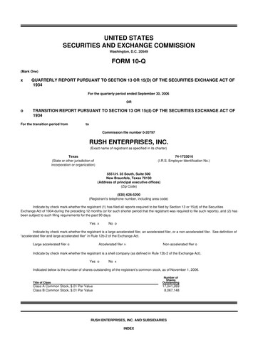 Thumbnail Rush Enterprises
 10-Q Quarterly Report FY 