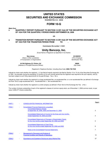 Thumbnail Unity Bancorp 10-Q Quarterly Report FY 