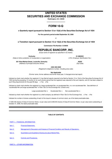 Thumbnail Republic Bank 10-Q Quarterly Report FY 