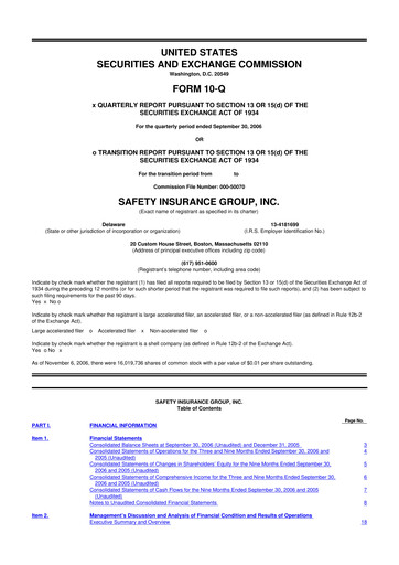 Thumbnail Safety Insurance
 10-Q Quarterly Report FY 