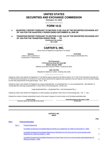 Thumbnail Carter's 10-Q Quarterly Report FY 