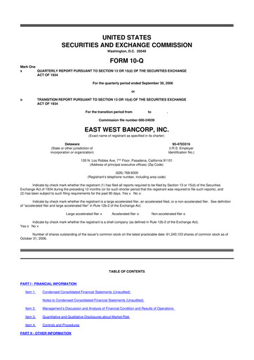 Thumbnail East West Bancorp
 10-Q Quarterly Report FY 