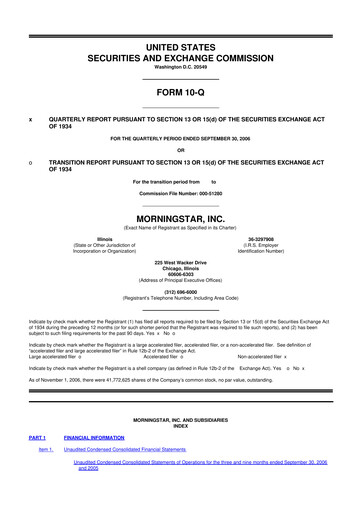 Thumbnail Morningstar
 10-Q Quarterly Report FY 