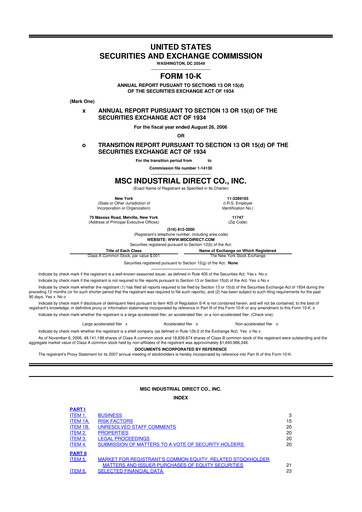 Thumbnail MSC Industrial Direct 10-K Annual Report 