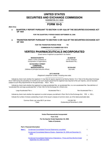 Thumbnail Vertex Pharmaceuticals 10-Q Quarterly Report FY 