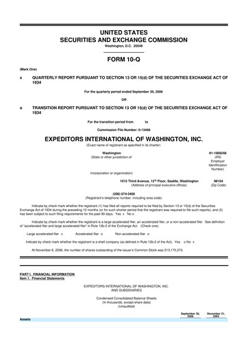Thumbnail Expeditors International 10-Q Quarterly Report FY 
