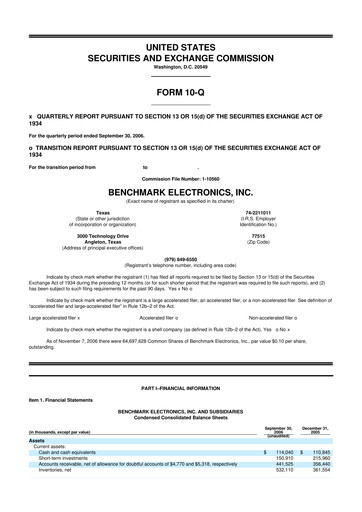 Vorschaubild Benchmark Electronics
 10-Q Quartalsbericht  