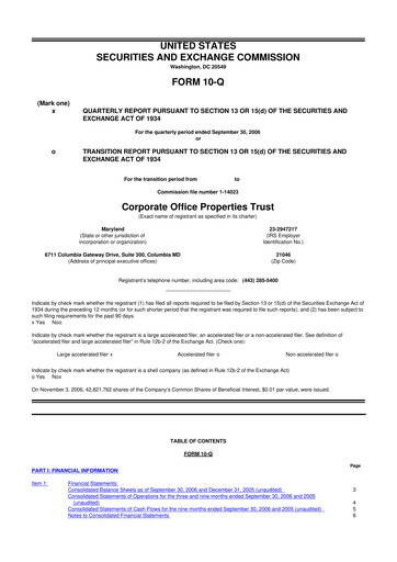 Miniature COPT Defense Properties 10-Q Rapport trimestriel  