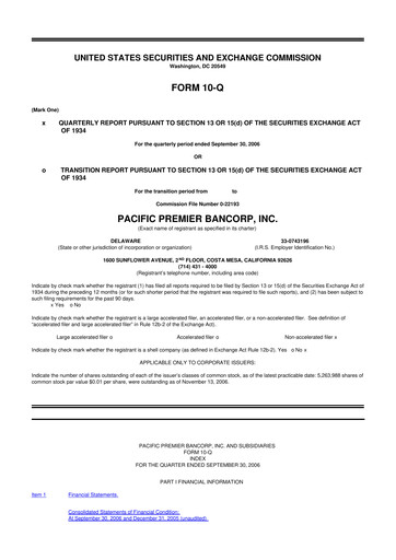 Thumbnail Pacific Premier Bancorp
 10-Q Quarterly Report FY 