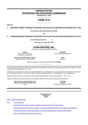 Thumbnail Lithia Motors 10-Q Quarterly Report FY 