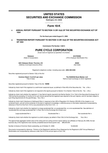 Thumbnail Pure Cycle (water) 10-K Annual Report 