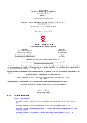 Thumbnail Target 10-Q Quarterly Report FY 