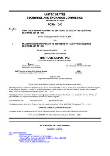 Thumbnail Home Depot 10-Q Quarterly Report FY 