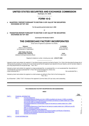 Thumbnail The Cheesecake Factory
 10-Q Quarterly Report FY 
