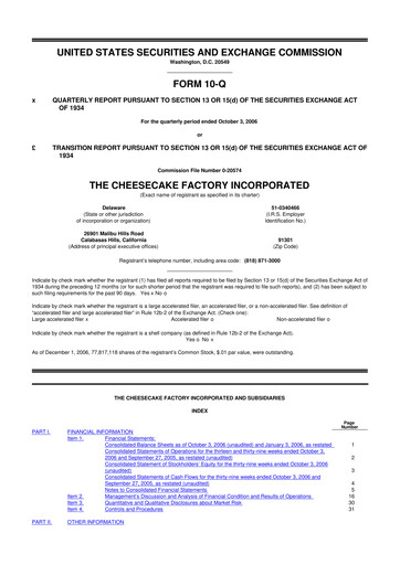 Thumbnail The Cheesecake Factory
 10-Q Quarterly Report FY 